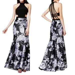 Blondie Nites by Stacy Sklar Black & White Floral Cutout Formal Gown – Size 3